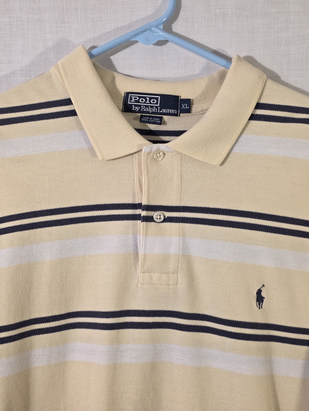 Polo by Ralph Lauren Men’s Yellow  Navy Striped Cotton Polo Shirt XL